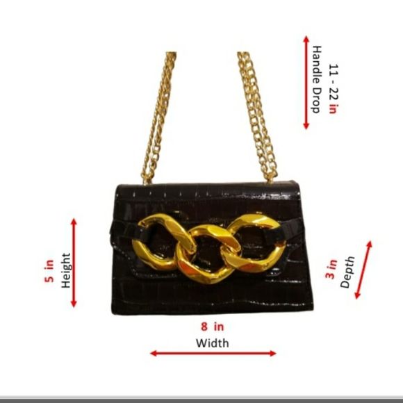 Crocodile Embossed Cross Body Bag Chain Detail - Picture 2 of 8